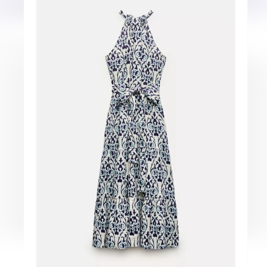 Zara Belted Halter Print Dress